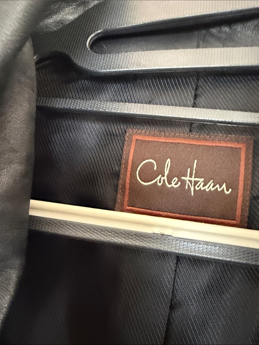 Cole Haan Black Leather Jacket with Brown Label